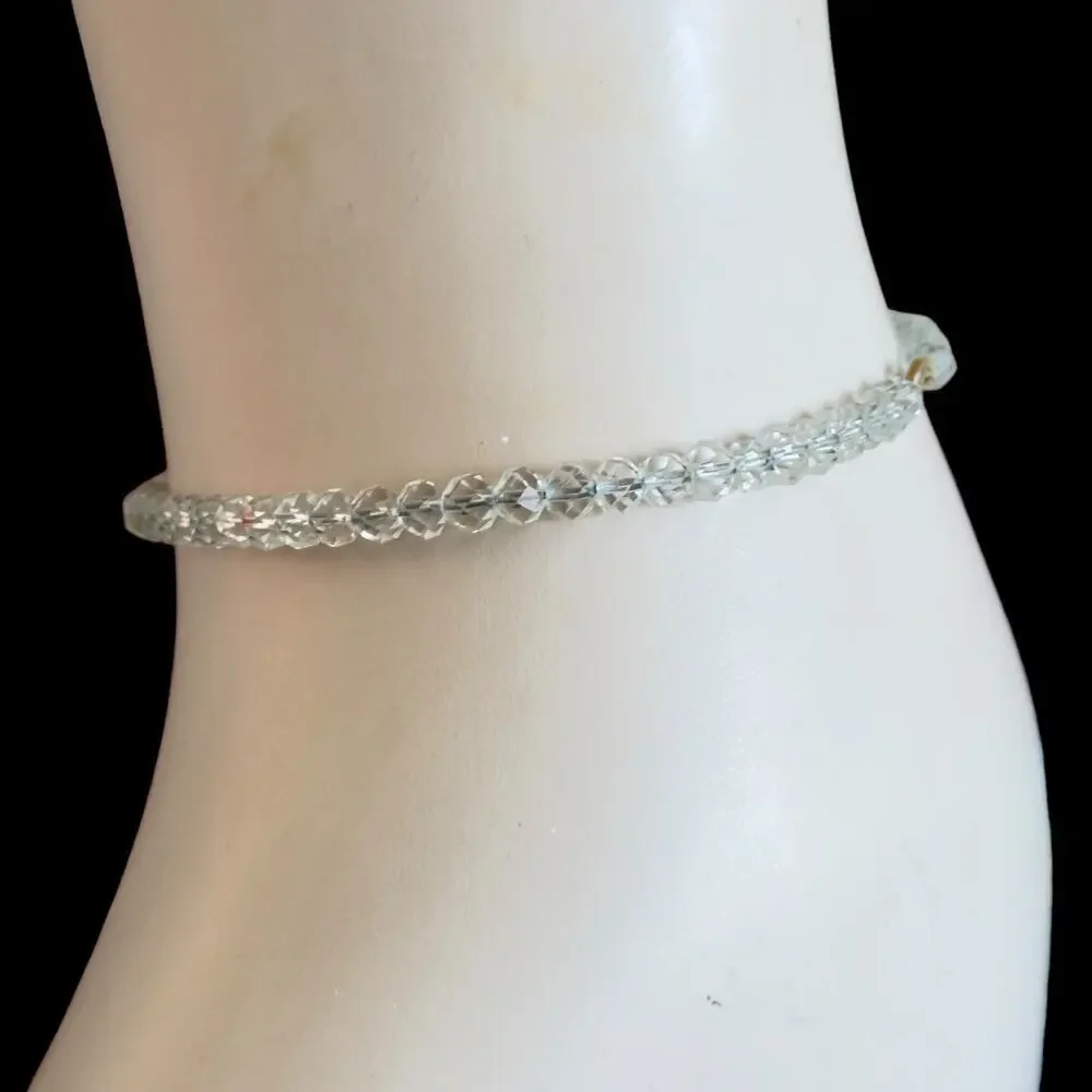 14” Faceted Crystal Beaded Necklace Choker Vintage 1940s Flowergirl